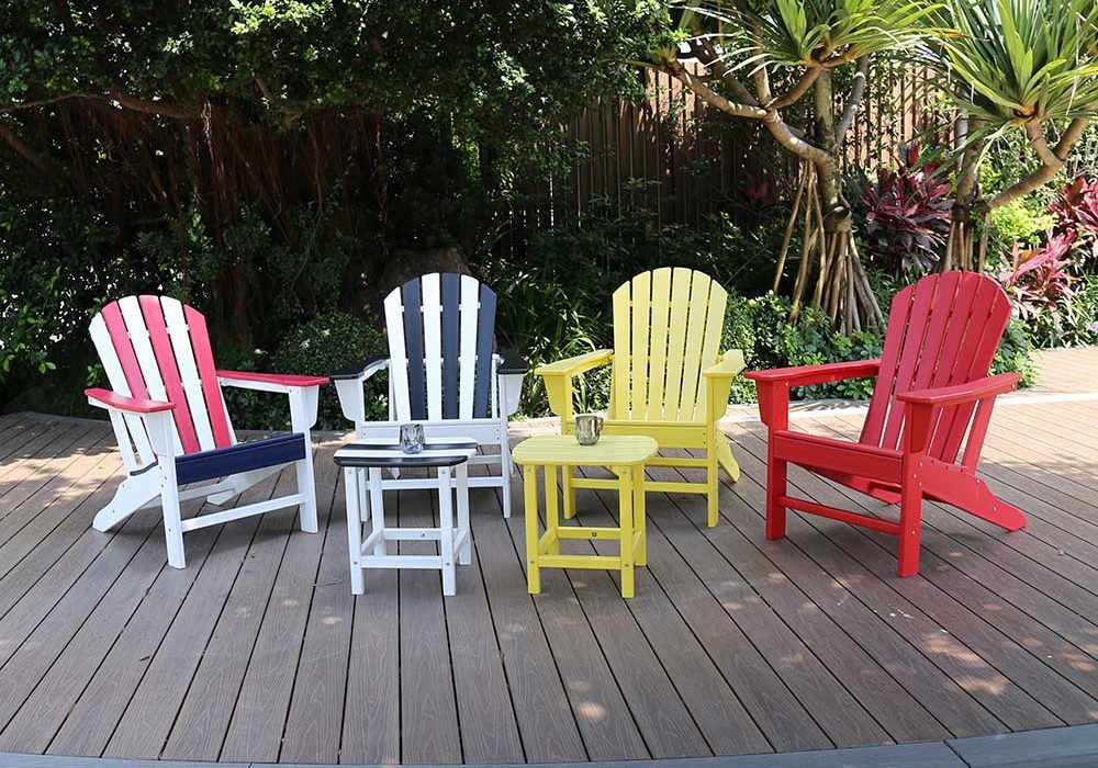 Classic Adirondack Chairs, in colors Patriot, Zebra, Sunburst and Ruby Red